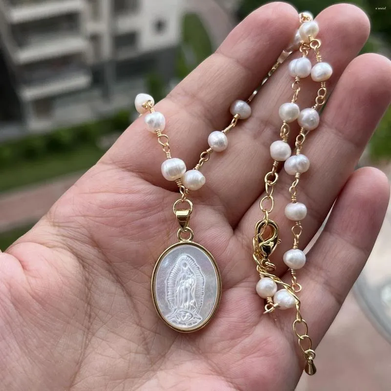Mother of pearl virgin mary necklace best sale
