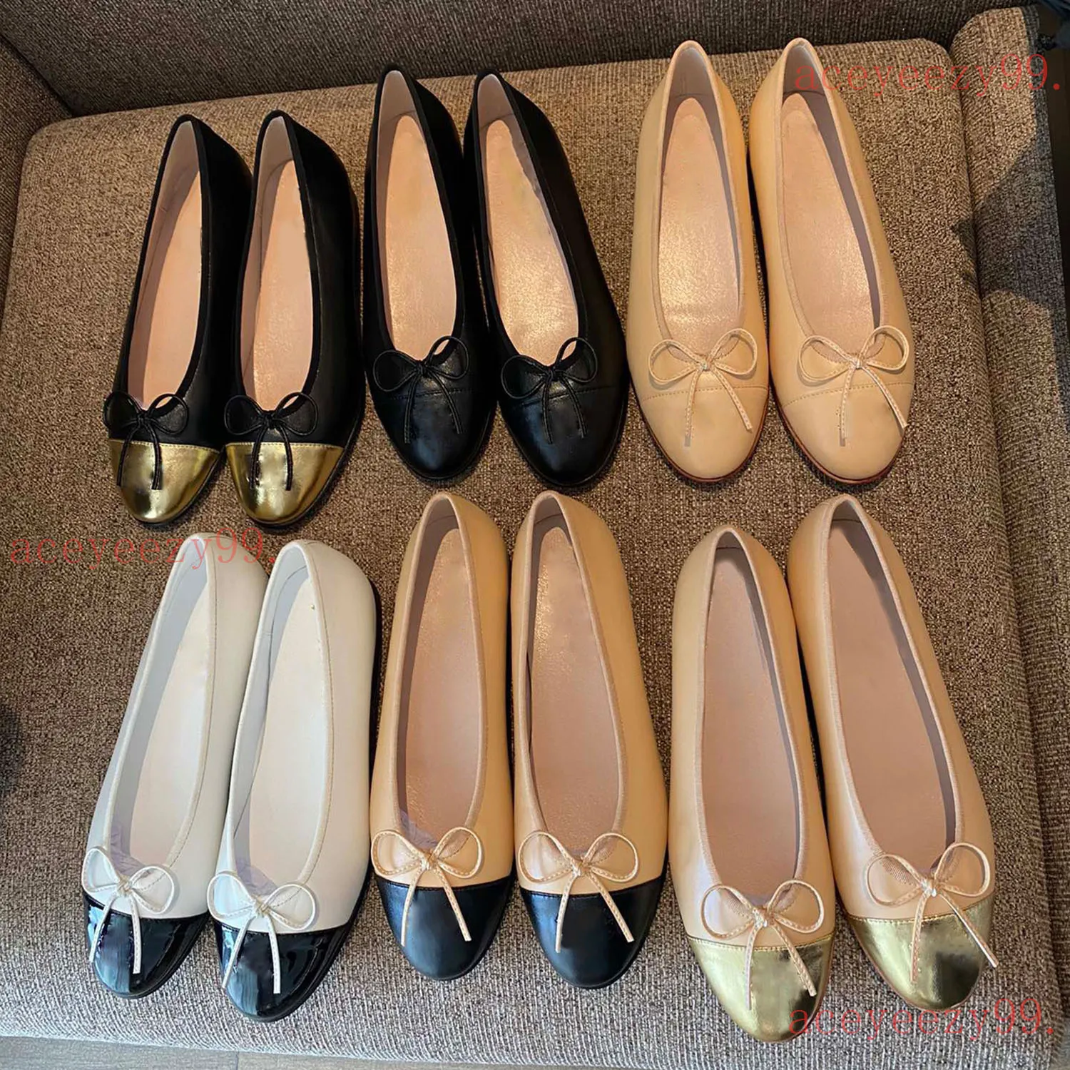 Designer-Ballerinas, Schuhe mit Buchstaben-Schleife, Tweed, mehrfarbig, runder Kopf, lässig, Loafer, Schleife, Sandalen, Leder, Damen, Ballett, Tanz, flache Fischer-Party-Hochzeitsschuhe