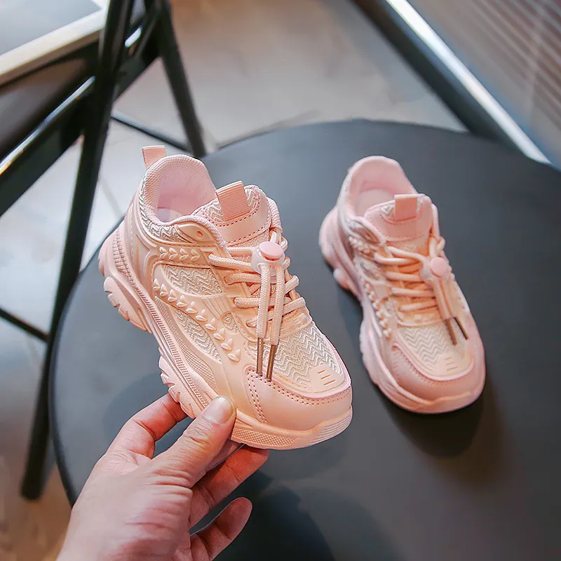 Barn atletiska skor sneakers småbarn tränare avslappnade pappor skor barn barn pojkar flickor chaussures häll enfanter beige vit rosa