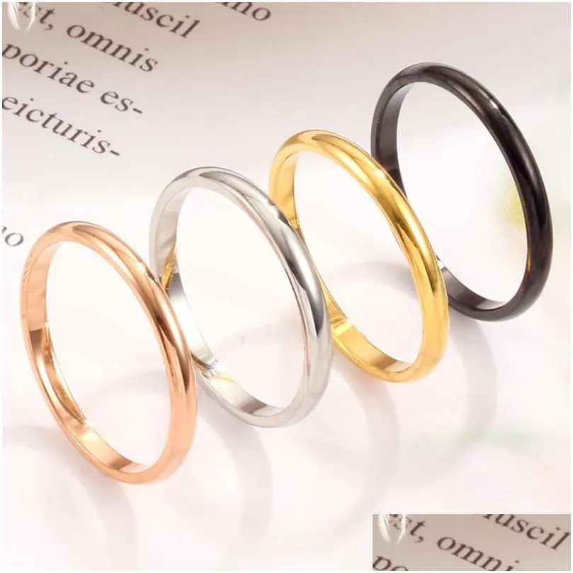 New Arrival 2Mm Stainless Steel Glossy Ring 4 Colors Fine Ordinary Midi Slim Stacking Rings Couple Lucky Engagement Jewelry-Y Drop Del Dhh32