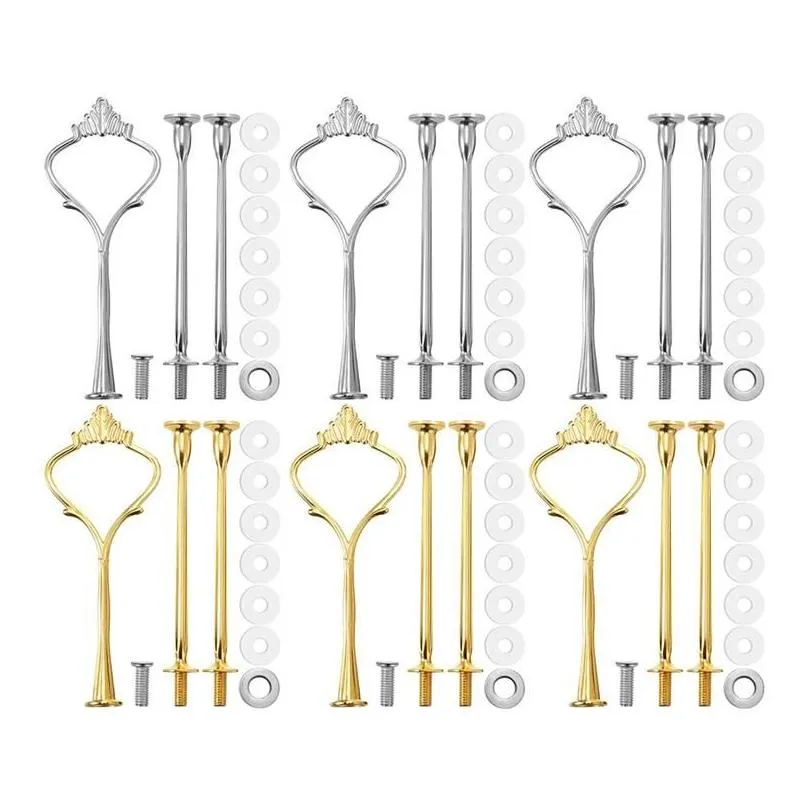 Ferramentas de pastelaria de cozimento 6 peças para suporte de bolo de 3 camadas Suporte de hardware Resina Artesanato DIY Fazendo Cupcake Servindo Decoração Drop Delive Dhypl