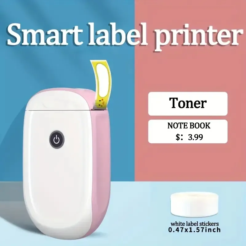 Etiketttillverkningsmaskin med självhäftande tejp, P11 liten termisk klistermärke skrivare med etiketter, prislapp, bärbar för hushållsbruk, ingen bläck krävs, vit