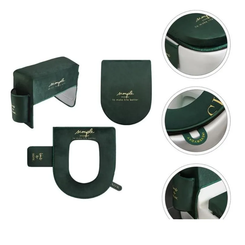 Sedile WC Ers 1Set Cuscino impermeabile Serbatoio acqua Coperchio Er Verde scuro Consegna goccia Ot2Vr