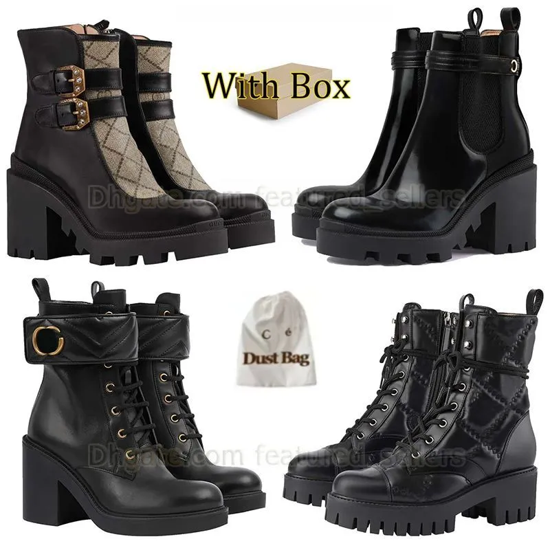 2023 Nya mönster Martin Boots Snow Boots High Heel Leather Boot Ankle Boot Womens Vintage Print Jacquard Textil Classic Zipper Rubber Boot Lace Up Boot With Box