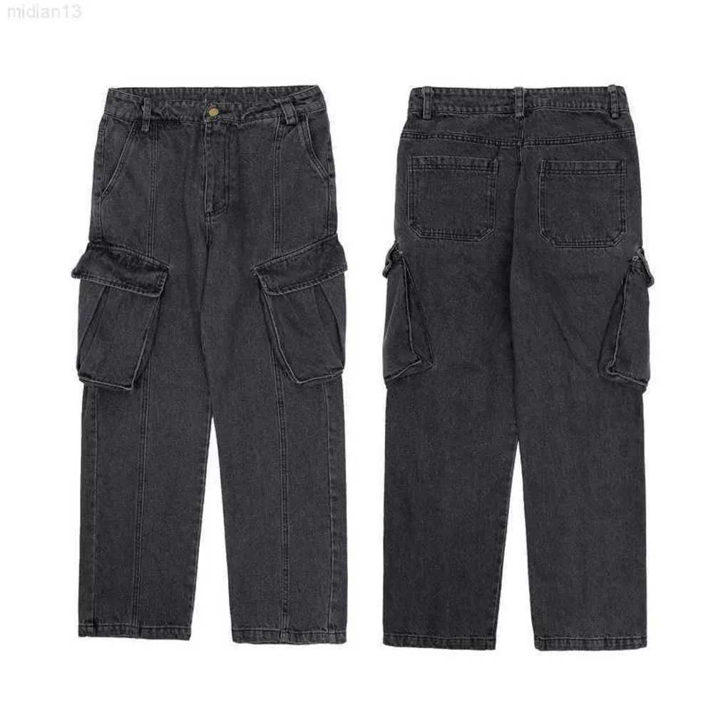 Pantalon en Denim à Tube droit, grande poche à insertion Oblique, marque de mode lourde, lavage à l'eau, c8n5