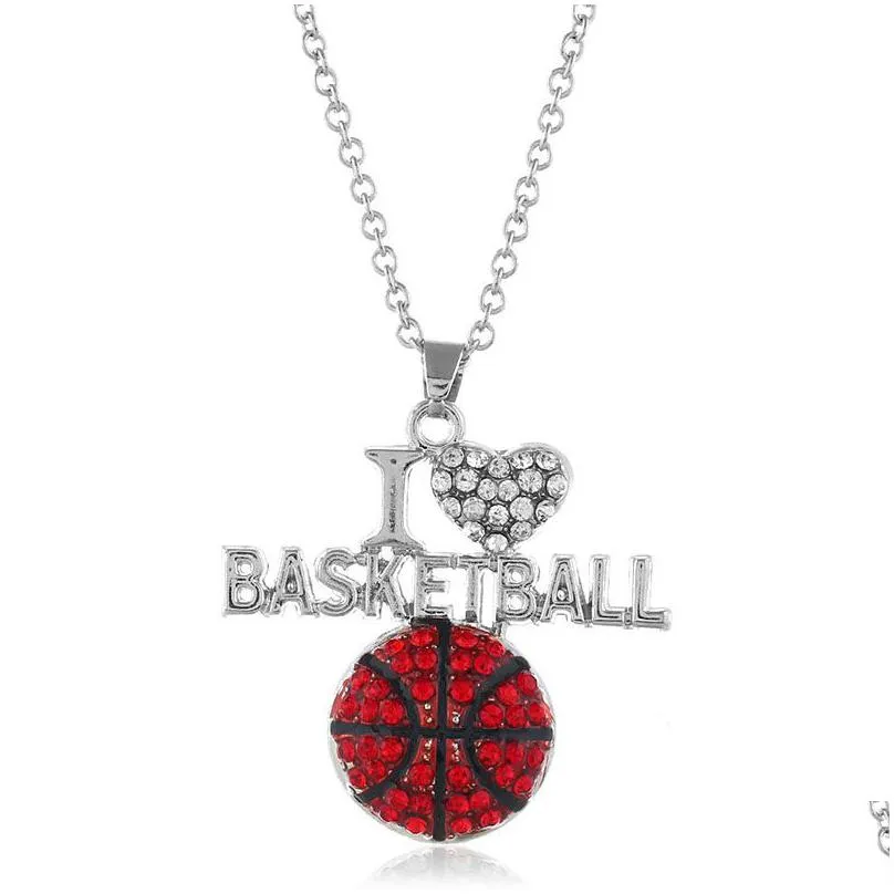 Pendant Necklaces Fashion Football Sports For Women Crystal I Love