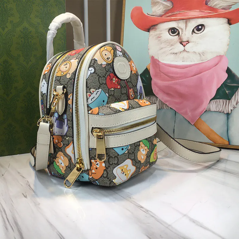 Cartoon-Muster Mini-Größe Schultasche Dame Casual Reisetasche Qualität Luxus Frauen kleine Designer-Tasche Mode Canvas Leder Rucksack geformte Umhängetasche