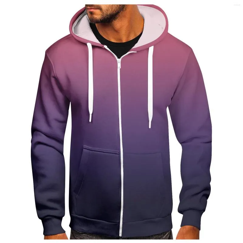 Herrtröjor dragkedja tröja kappa gradient tryckt mode zip up hooded y2k jumpers dragstring pullover moletom masculinos