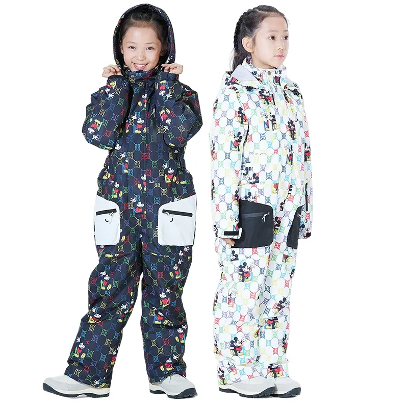 Combinaisons de ski Combinaison de Ski chaude en plein air pour enfants, impression avec chapeau, imperméable, coupe-vent, combinaison pour filles et garçons 230927