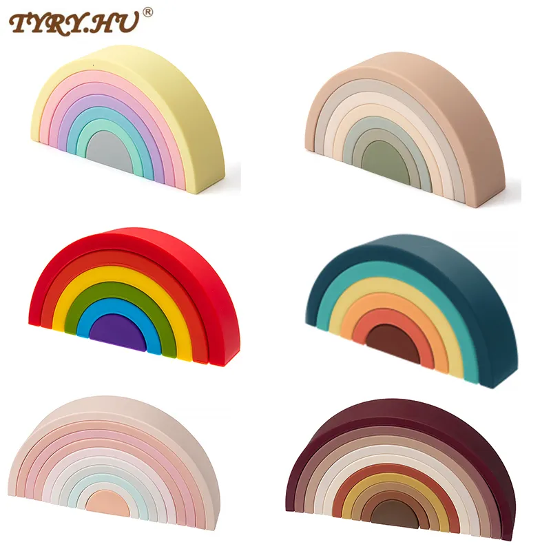 Giocattoli di intelligenza TYRY.HU 6-10 pezzi Baby Silicone Building Block BPA Free Arcobaleno Soft Block 3D Educativi Montessori Giocattoli Baby Massaggiagengive Regali 230919