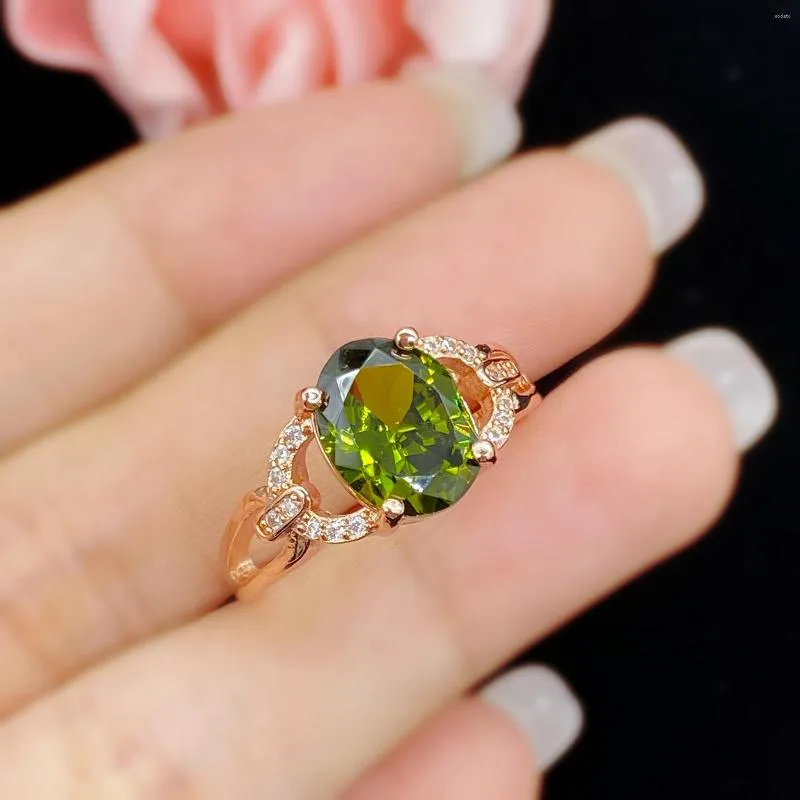 Кольца кластера Стиль овальный имитация бабушки оливково-зеленого турмалина Открытое кольцо
