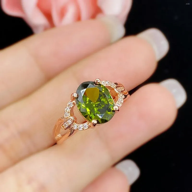 Cluster Rings Style Oval Imitation Grandmother Olive Green Tourmaline Open Ring