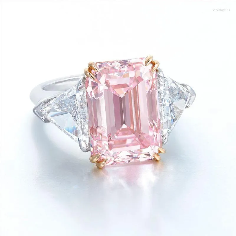 Bagues de cluster Femmes S925 Argent Rose Diamant Bicolore Carré Princesse Bague De Fiançailles Cadeau De Mariage Bijoux En Gros