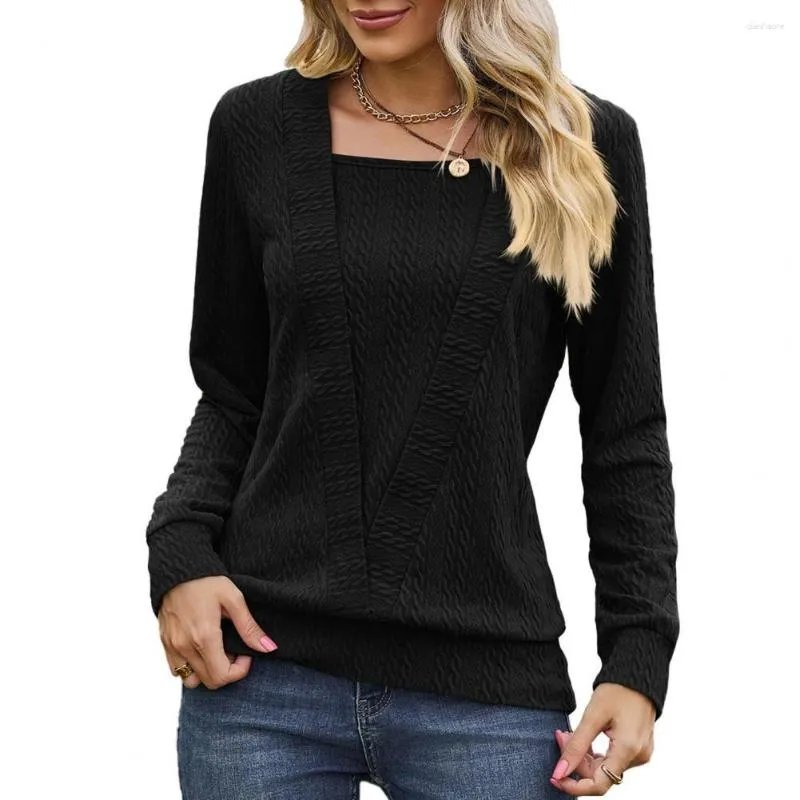 Blouses pour femmes Style de banlieue haut à manches longues femmes coupe ample T-shirt Chic col carré croix confortable torsion Texture pour l'automne