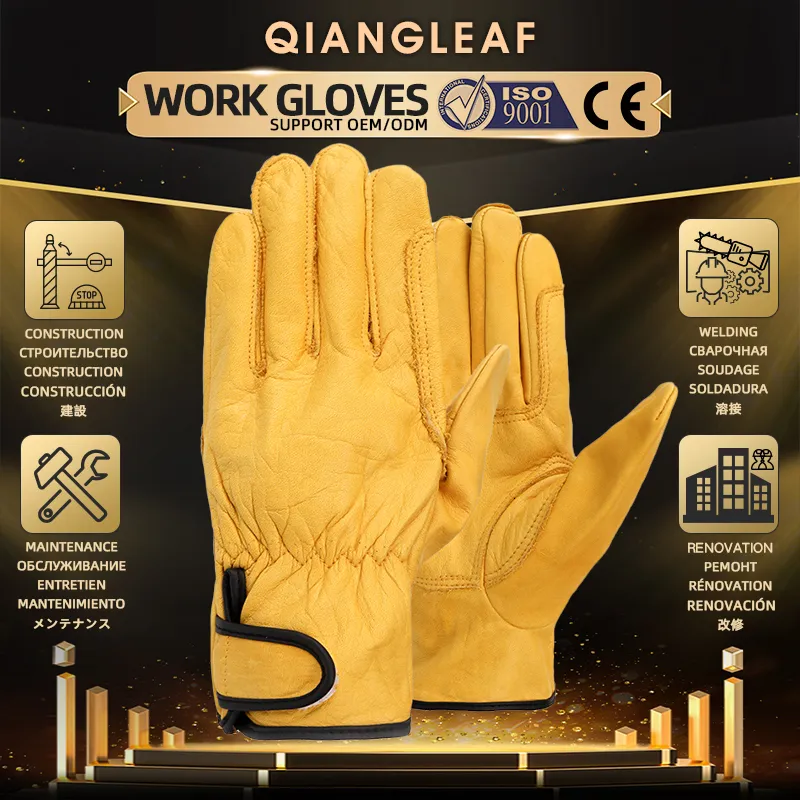 Five Fingers Gloves QIANGLEAF Cowhide Rock Climbing Sport Safety Protection Leather Glove Driving Grinding Welding Multipurpose Working Gloves 527NP 230818