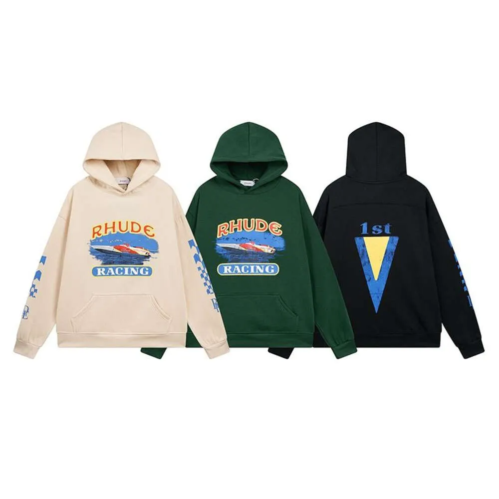 メンズパーカースウェットシャツデザイナーファッション服Rhudeアメリカンハイストリートマリンレタープリントパーカールーズリラックスして女性用豪華なセーター