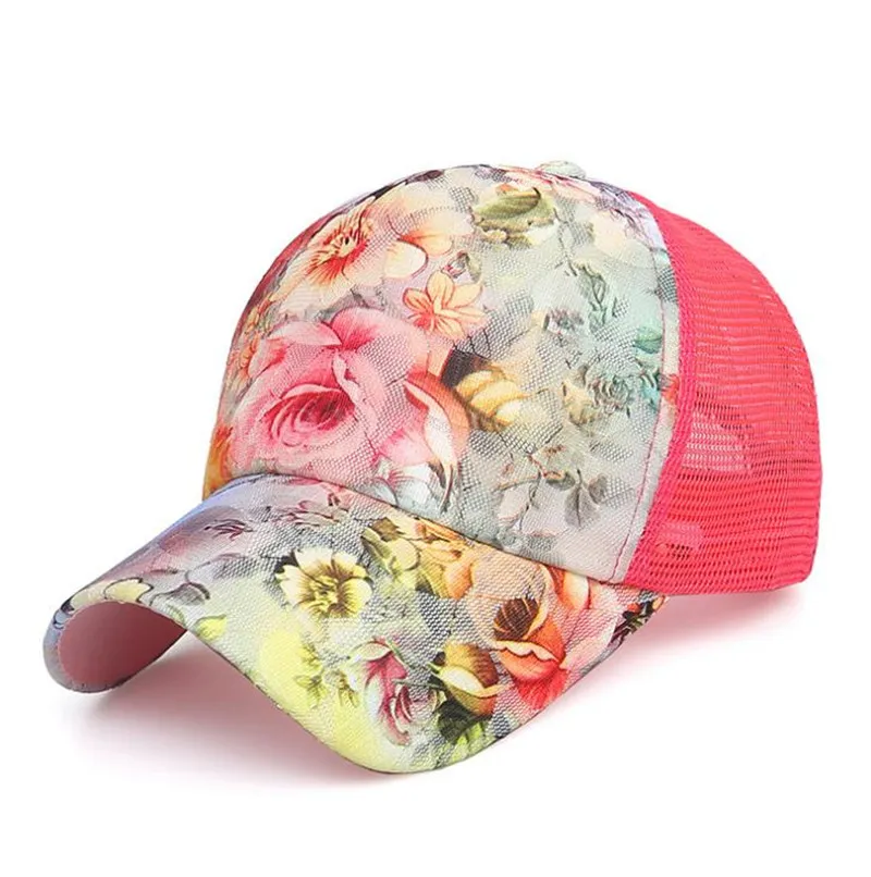 Menina rosa flor bonés unisex clássico chapéus de beisebol verão malha chapéus snapback lazer guarda-sol boné hip hop chapéu dd282