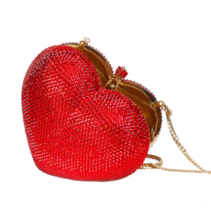 Bolsos de noche Bolso de mano de cristal con forma de corazón rojo, bolso de fiesta de metal para mujer, bolso de boda con diamantes en forma de corazón 88167 230918