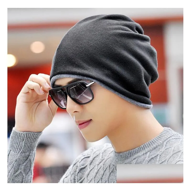 Winter Warm Knitted Hat Beanie Cotton Two-Tone Neckerchief Hats Dual Purpose Cap Scarf For Women Men Snood Thermal Ski Cycling Outdoor Dh2Tr