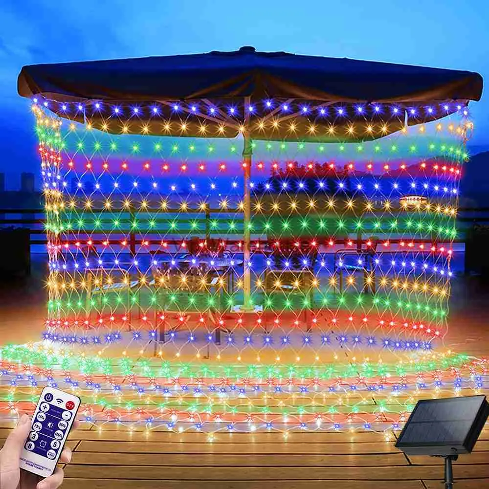 LED Strings Party 3X2M Solar Christmas Net Lights Mesh String Lights 8