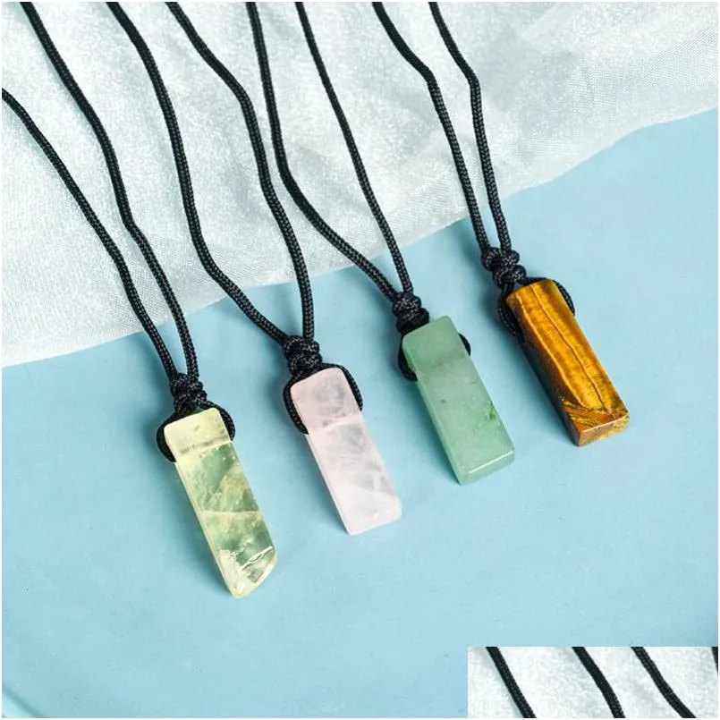 Pendant Necklaces Natural Stone Long Bar Necklace Irregar Flat Healing Gemstone Amethyst Genuine Crystal Women Men Hiphop Jewelry Drop Dhdwl