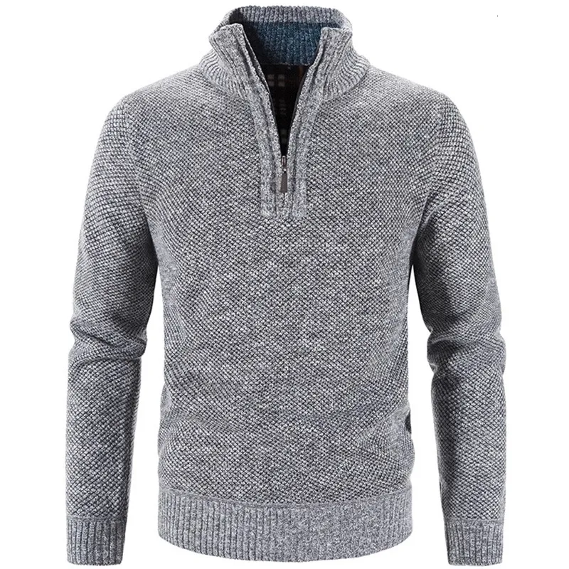 Kvinnors tröjor Vinter Men s fleece tjockare tröja halv dragkedja Turtleneck varm pullover kvalitet manlig smal stickad ull för våren 230919