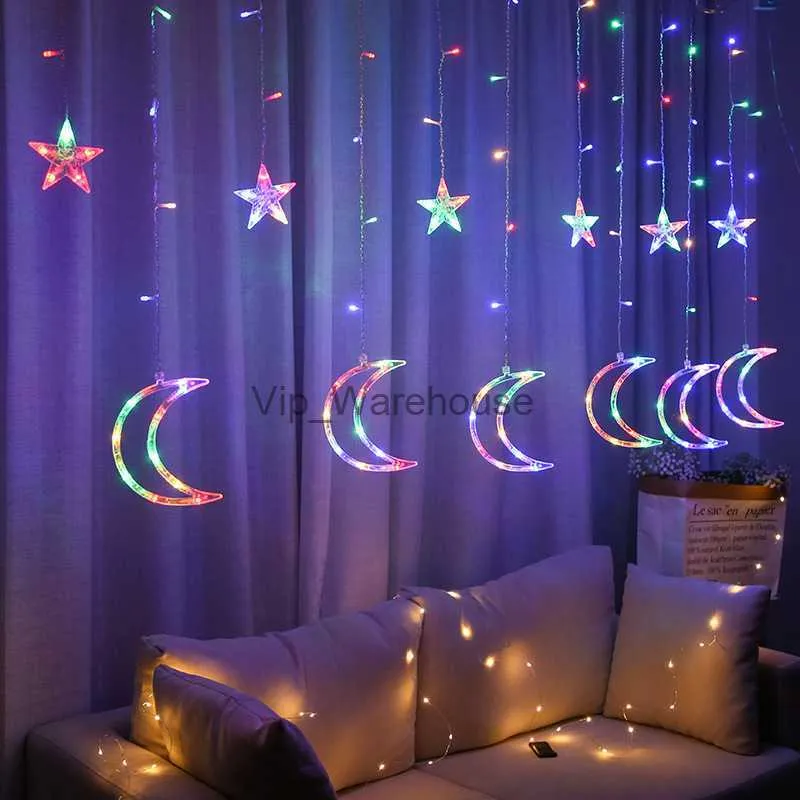 Cordas LED Festa 3.5M Lua Estrelas Garland Cortina Luzes De Fadas Eid Mubarak Decoração Ramadan Decorações para Casa Islam Festa Muçulmana HKD230919