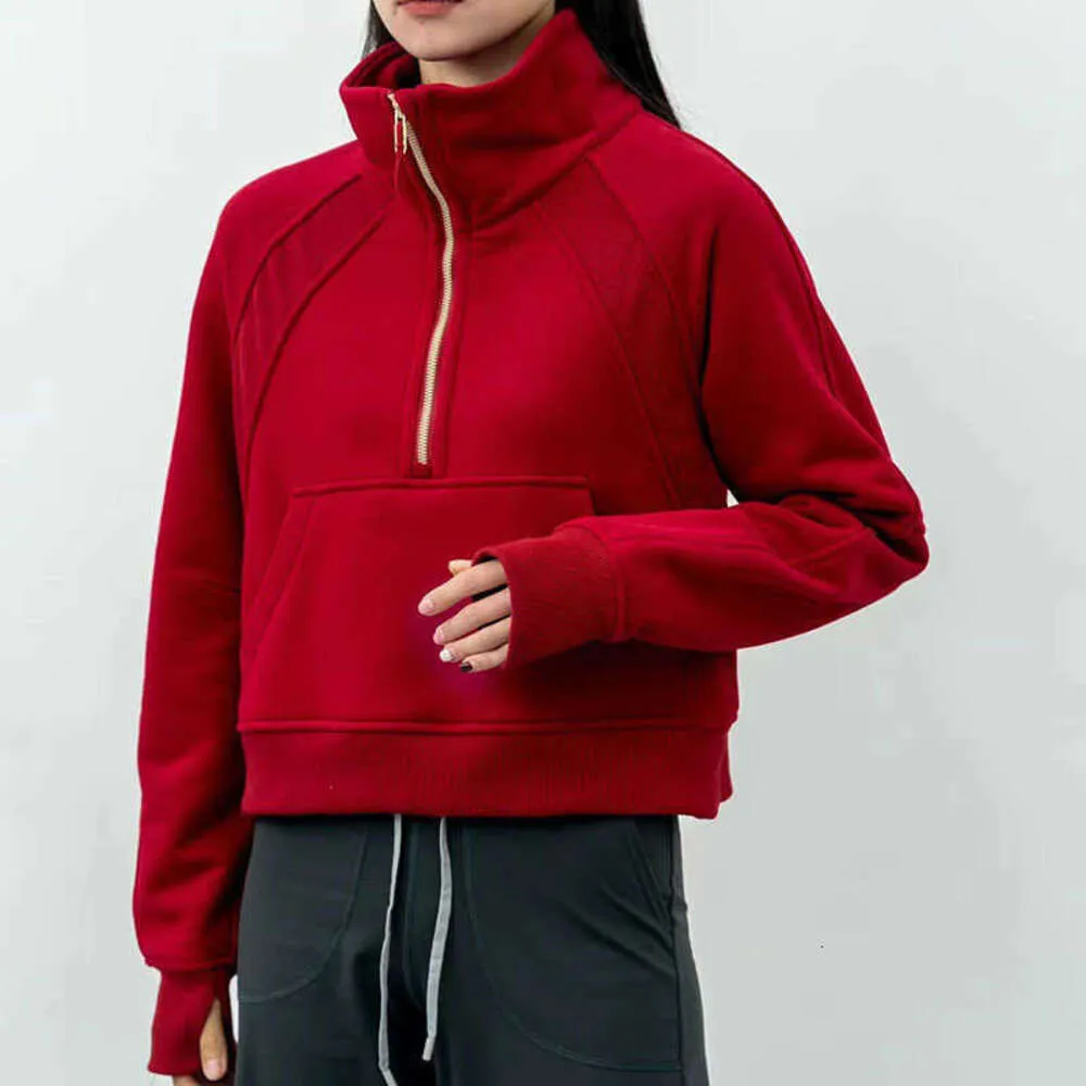 Completi da yoga LU-99 Felpe con cappuccio fitness da donna Giacca da corsa Felpa sportiva da donna con mezza cerniera Felpa spessa stile corto allentato con pile per il pollice SportwearG