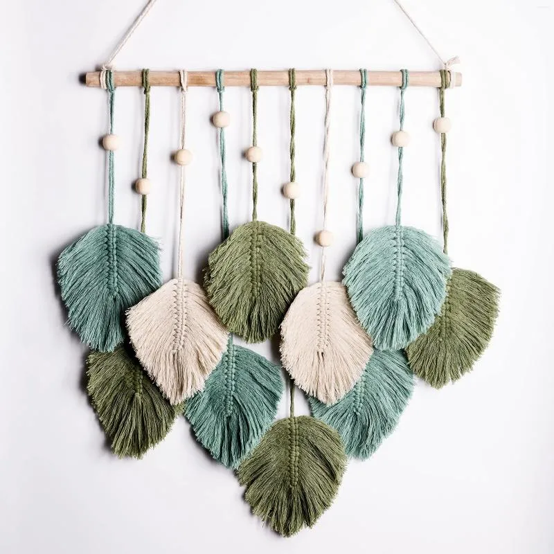 Tapestries Macrame Wall Hanging Leaves Large Chic Feather Boho Decor Handmade Yarn Woven Art Leaf Tapestry For Nu