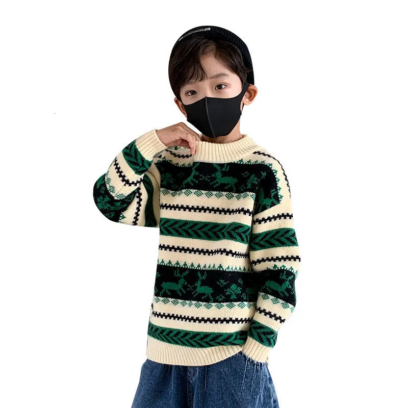 Pullover Boys Christmas Sweaters Autumn Winter 2023 Barnens förtjockade tröja kläder för tonåring barn toppar kostym 514 år 230918