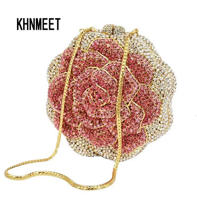 Avondtassen roze roos bloemvormige kristallen clutch bag diamant kleurrijke handgemaakte tassen bruidstas op maat SC021 230919