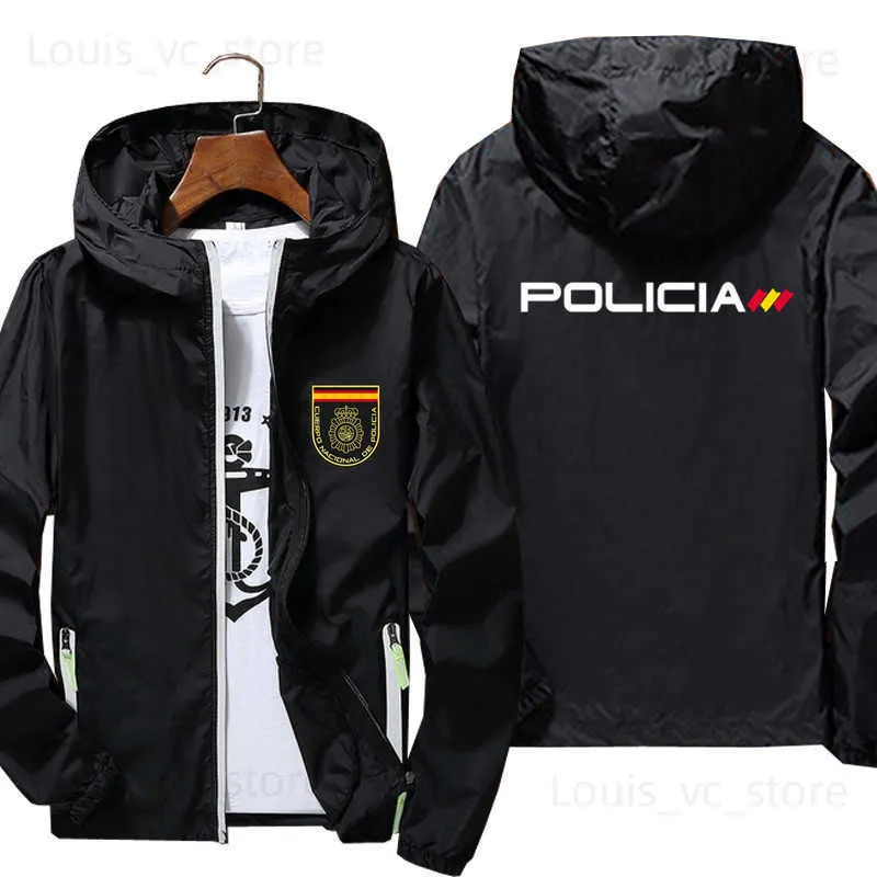 Мужские куртки Мужские Espana Policia Национальная полиция Испании Upr Anti Riot Geo Goes Street Тонкая светоотражающая ветровка Кожаная куртка на молнии Пальто 7XL T230919