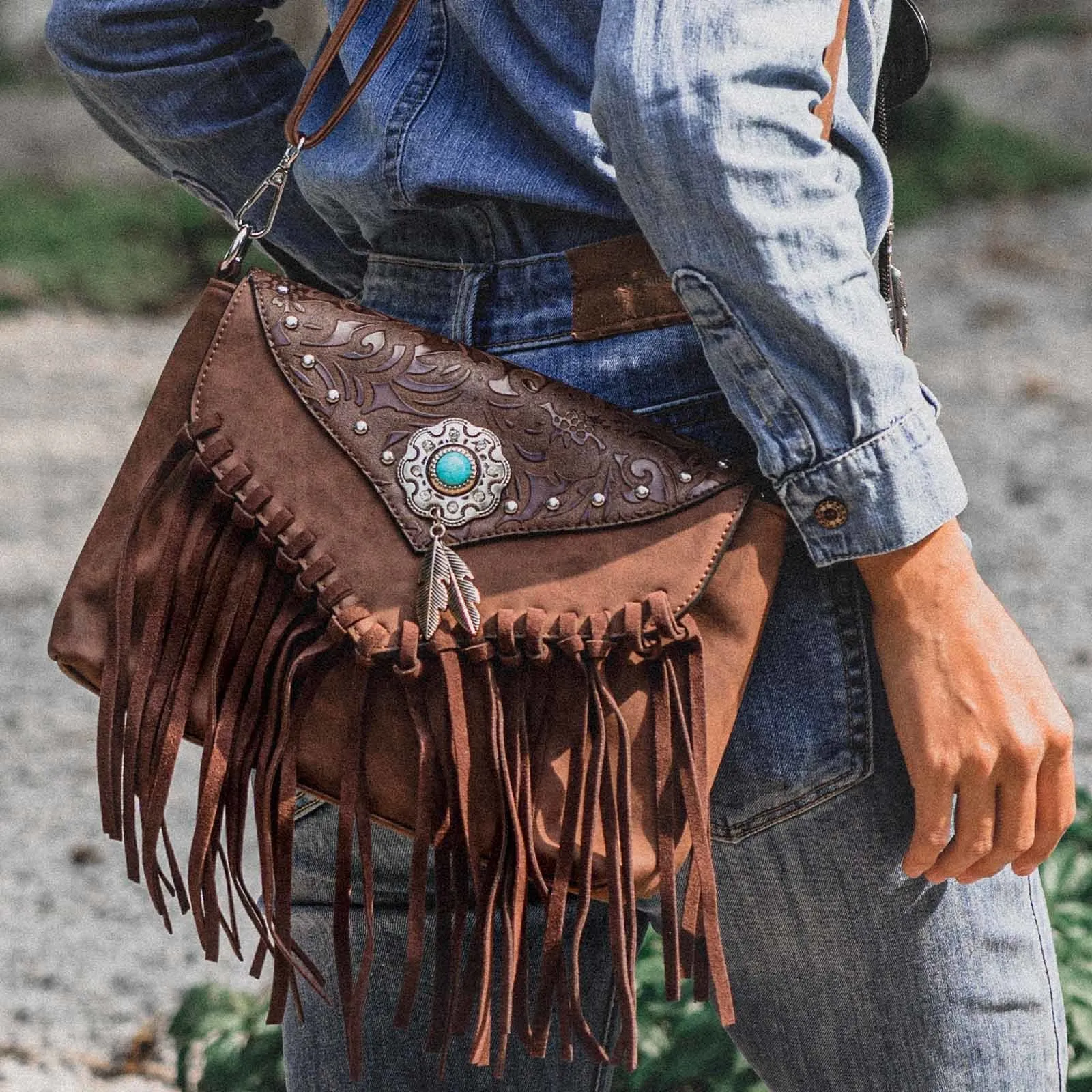 Boho leather bag turquoise fringe purse large size | Etsy | Boho leather  bags, Boho leather, Boho style handbags