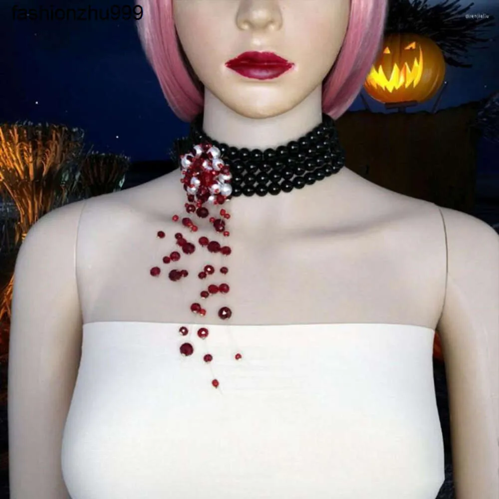 Hänghalsband gotiska imitationer pärlhalsband halloween party smycken blod färg mönster akryl pärlor kort krage