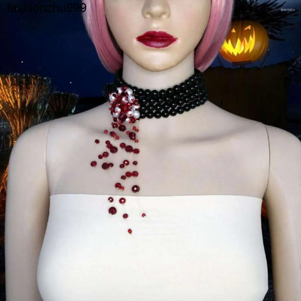 Gothic Pearl Necklace Blood Red Halloween Jewelry, Imitation