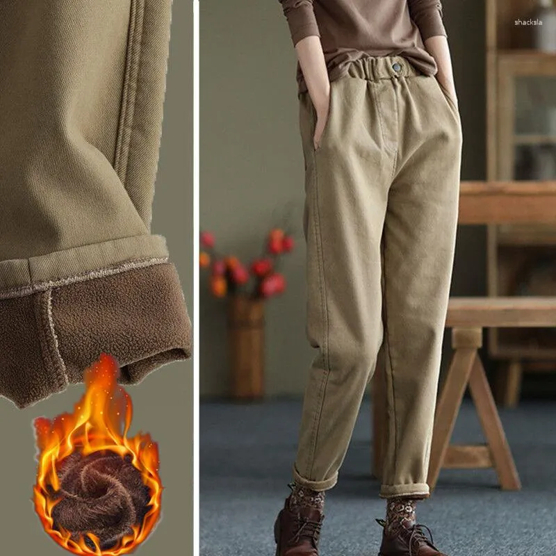 2023 Autumn Winter Womens Westernized Cotton Harlan Winter Pants With  Thickened Twill Plush And Elastic Waist From Shacksla, $28.67