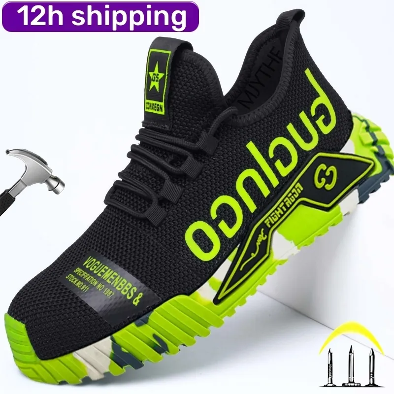 Botas Dian Sen Verão Homens Sapatos de Segurança de Trabalho Luz Respirável Sneaker Aço Toe Antiderrapante Botas de Trabalho Malha Sapatos de Construção 230918