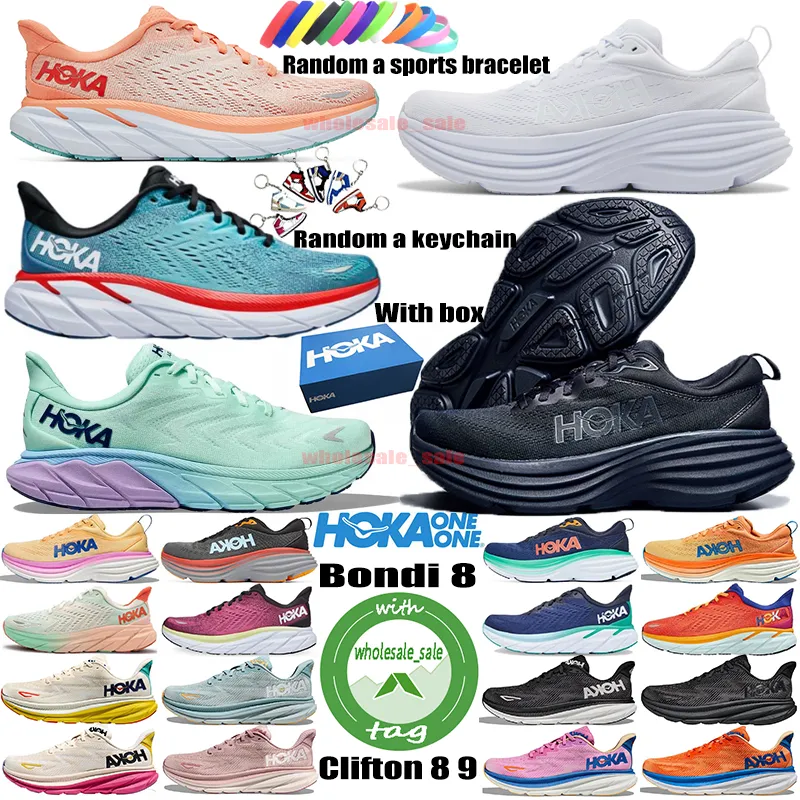 With Box Hoka One One Bondi 8 Clifton 8 9 Running Shoes Marathon Sports Trainers Mens Womens Casual Sneakers Luxury Designer Lifestyle Shock Absorption Size 36-45