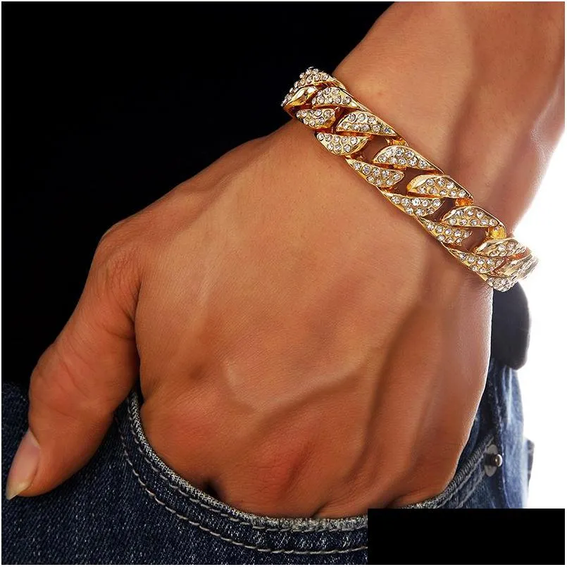 Chain Hip Hop Iced Out Bling Men Bracelet Moda Miami Cuban Link Bracelets Bangle Bangle Male Hiphop Rapper Jewelry Gifts Drop Delivery Dhorw