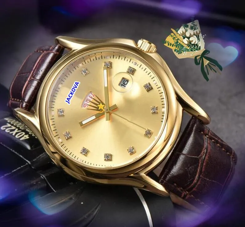 Mens Day 날짜 3 핀 다이얼 시계 클래식 디자인 남자 정품 가죽 스트랩 쿼츠 운동 스포츠 시계 비즈니스 캐주얼 유명한 디자인 시계 Montre de Luxe Gifts