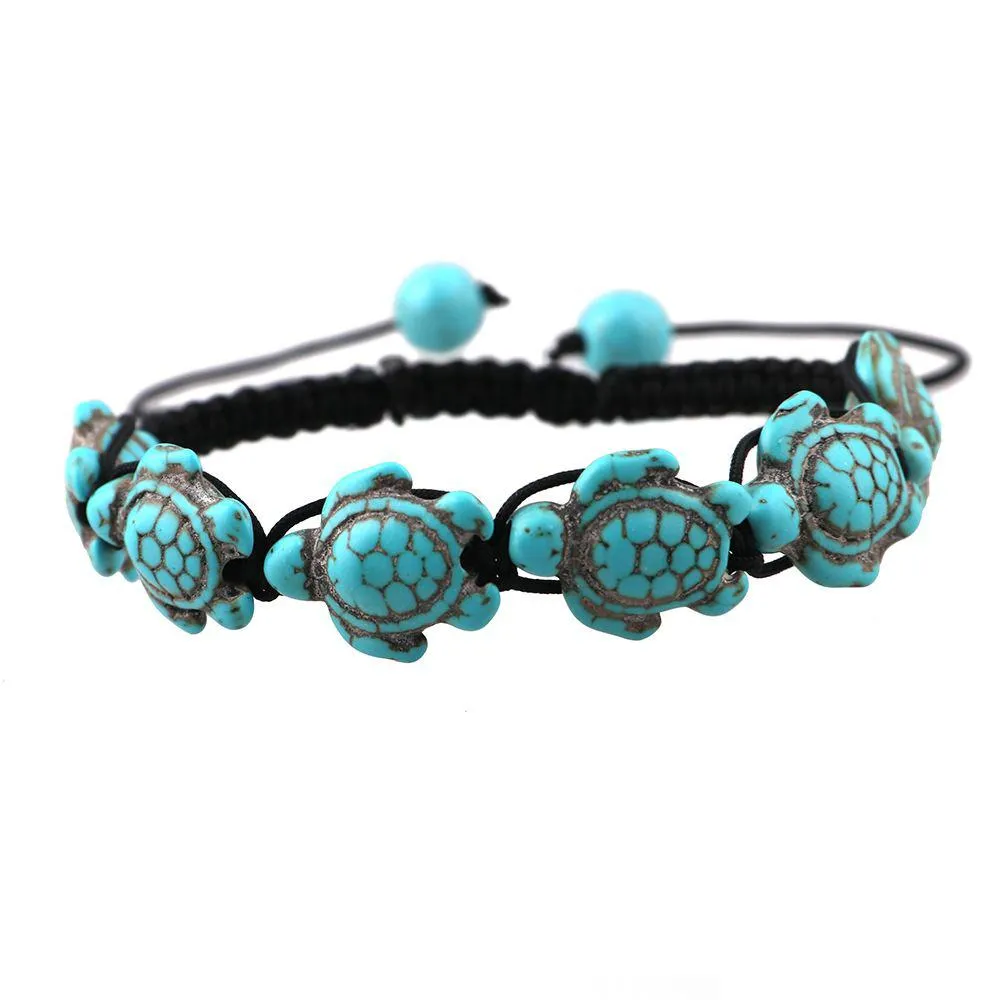 Charm Bracelets Bohemian Womens Turquoise Turtle Black Hand Woven Braided Rope Adjustable Bangle For Uni Men S Fashion Jewelry Drop De Dhca2