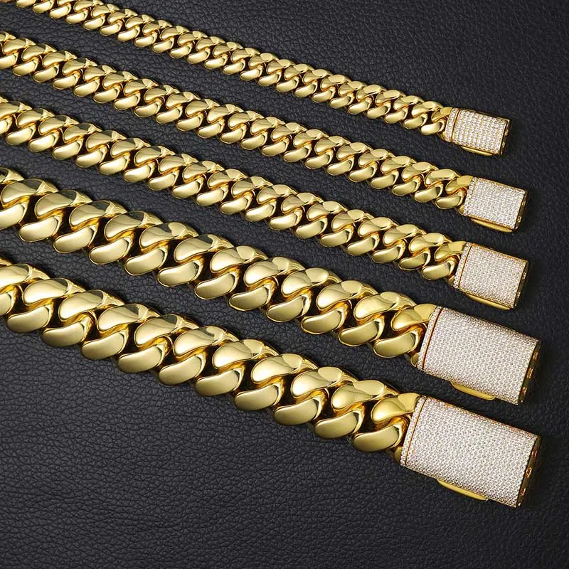 Hip Hop Cuban Link Chain Necklaces Top Quality Copper Real Golded Plated Micro Inserts Cleanly Diamond Clasp Bling Iced Out Jewelry For Men Women Choker Chains