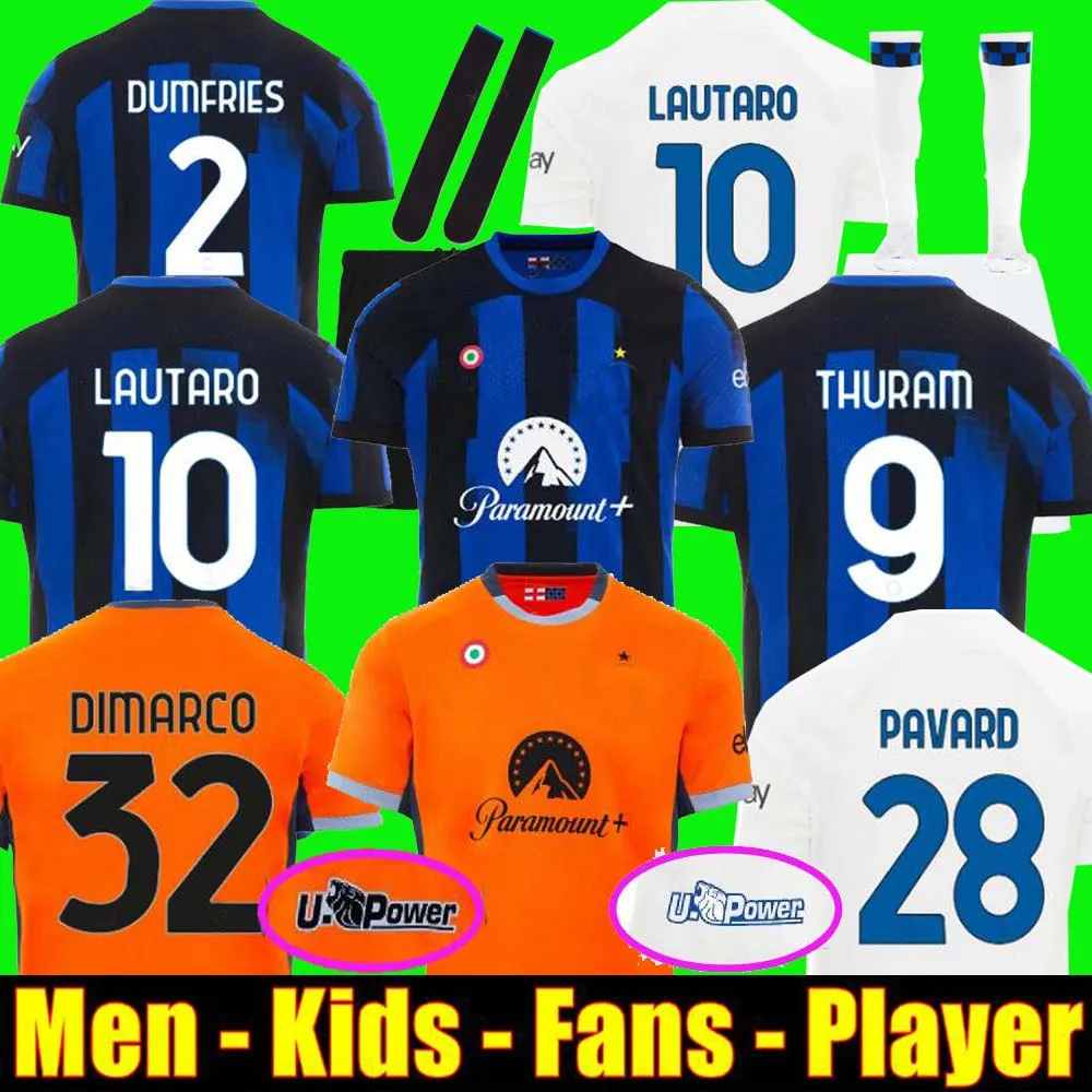팬 플레이어 23 24 Lukaku 축구 저지 Barella Inters Milans Lautaro Vidal J. Correa 2023 축구 셔츠 Calhanoglu Men Kit 3rd Kids Equpment Dimarco Thuram