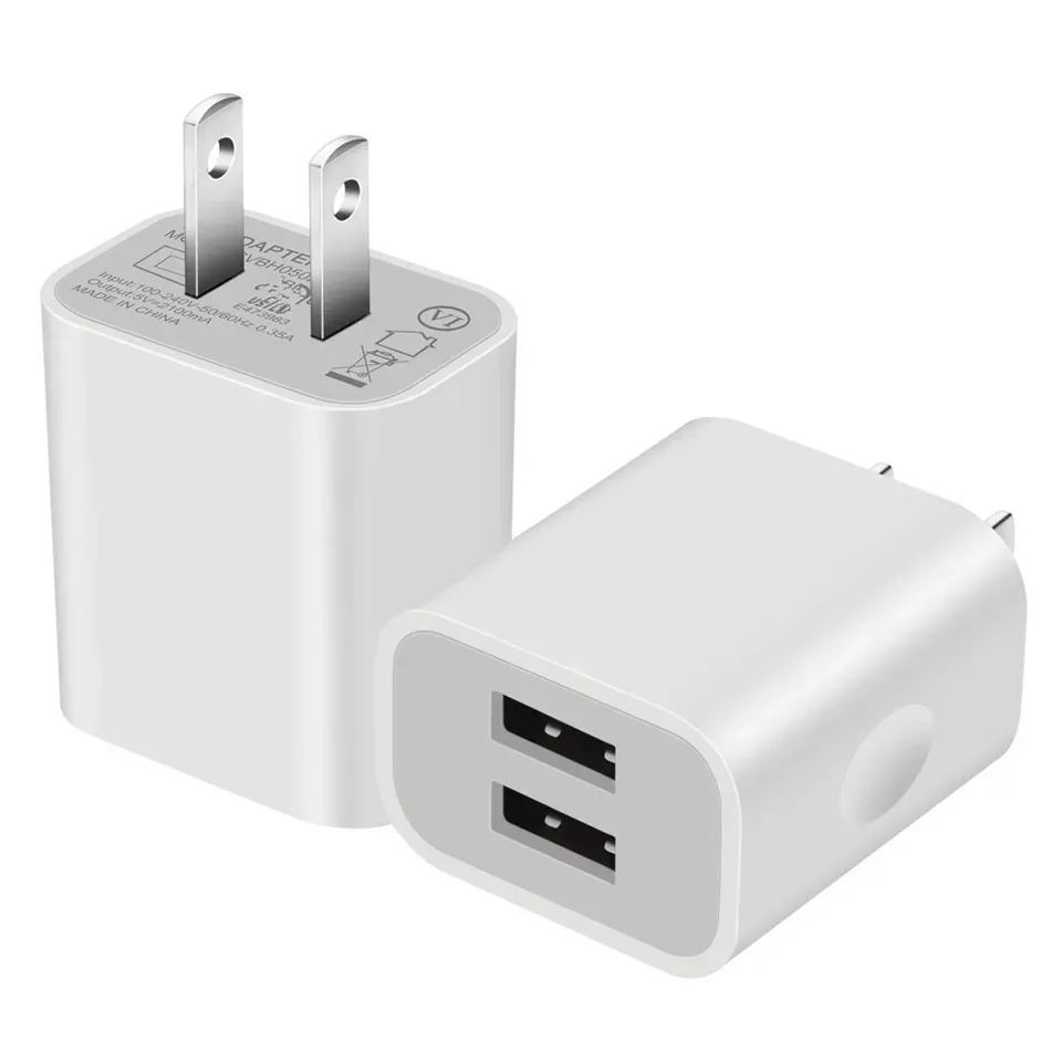 USB Wall Charger Block 5V 2.1A Dual Port Cube Plug Power Charging Adapter Chargers för alla mobila mobila smarttelefon Samsung iPhone Google Telefoner Tillbehör