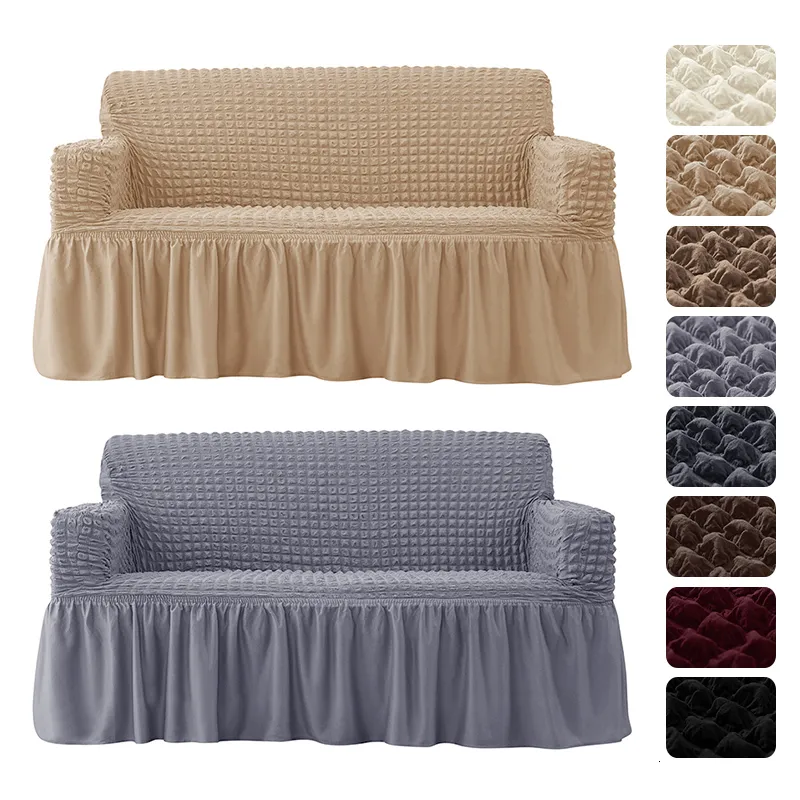 Stretch Seersucker Sofa Slipcover – 3D Bubble Lattice Design With Skirt For 1-4 Seat Sofas