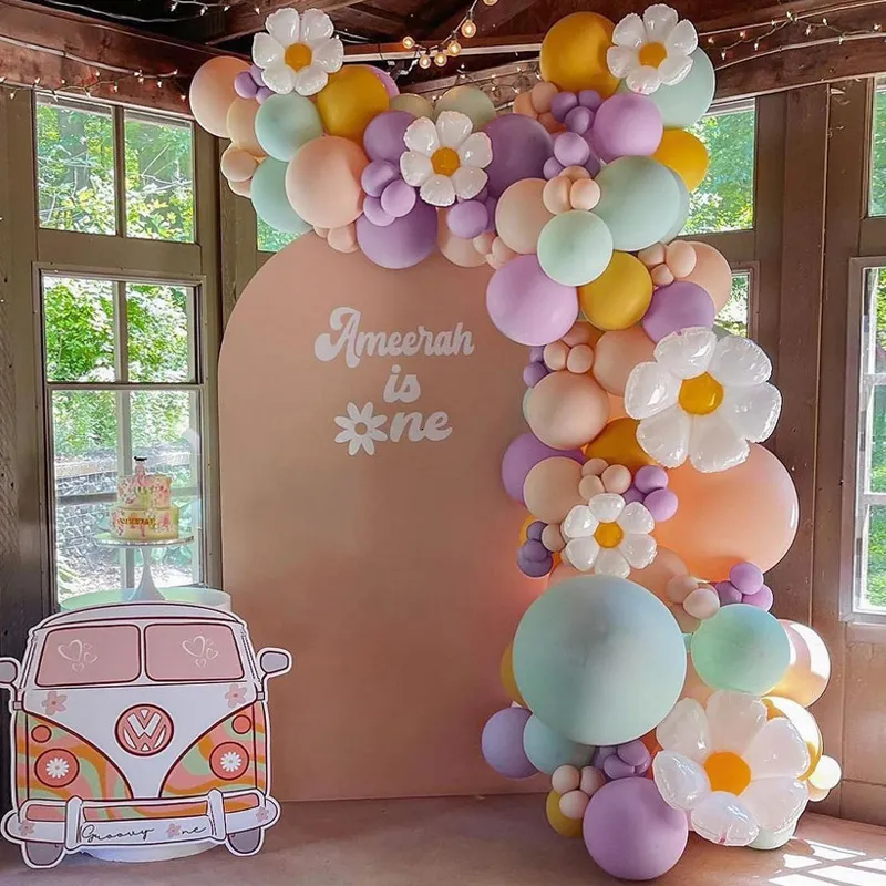 Andra evenemangsfestleveranser pastellballonger Arch Kit Daisy Flower Balloon Garland Kid Bride Första födelsedagsdekorationen Baby Shower Wedding 230919