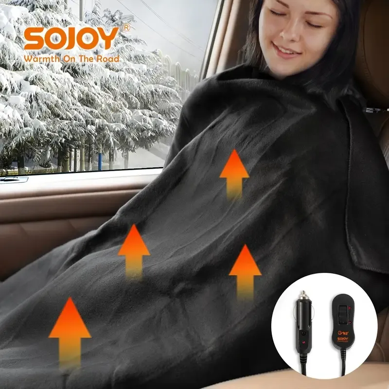 SOJOY Elektrisch beheizte Reisedecke fürs Auto mit Hoch-/Niedrigtemperatur-Smart-Steuerung (57 x 40 Zoll) (Schwarz)