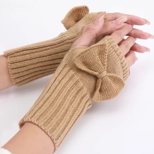 Gants d'hiver sans doigts avec nœud papillon, à la mode, manchette tricotée, chaude, demi-femmes, mitaines extensibles sans doigts