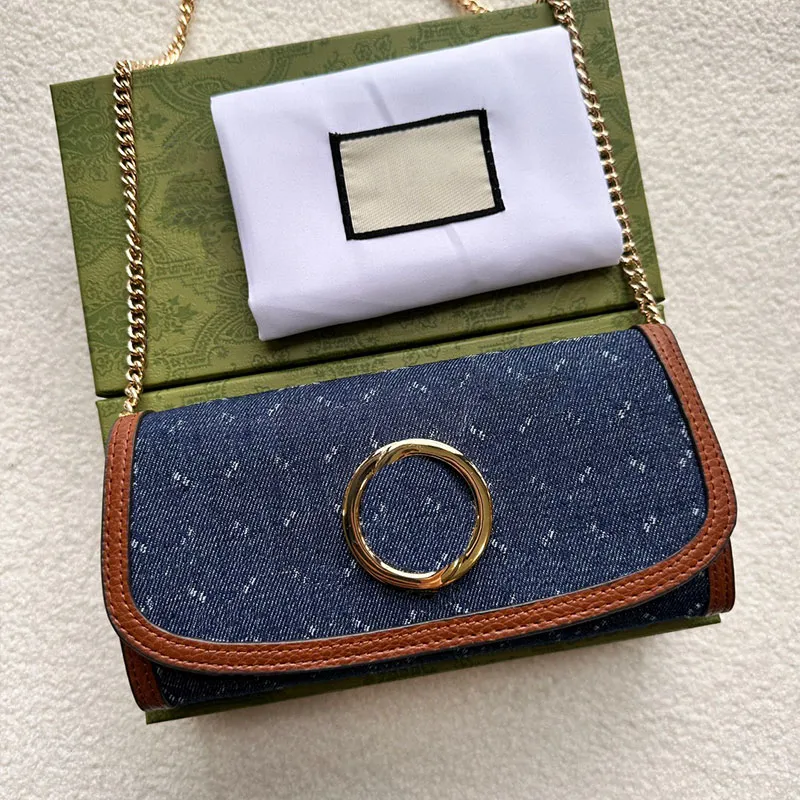 Kettentasche, Kartenetui, Geldbörse, Damen, Umhängetasche, klassische Klappe, Designer-Tasche, Denim-Leder, Unterarm-Clutch, Geldbörse, Reißverschlusstasche, mehrere Kartenfächer