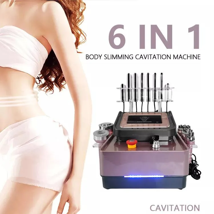 New Design 6 in 1 Cellulite Reduction Excrescence Removal Cavitation Skin Smoothing Lymphatic Drainage Beauty Salon with Lipo-laser Plates